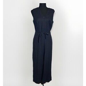 Tahari Jumpsuit Women's Size 8 Navy Blue Sleeveless Wide Leg V-Neck Lined